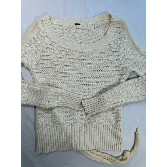Free People Open Bow Back Sweater Size SMALL Cream Beige Cotton - Picture 4 of 11